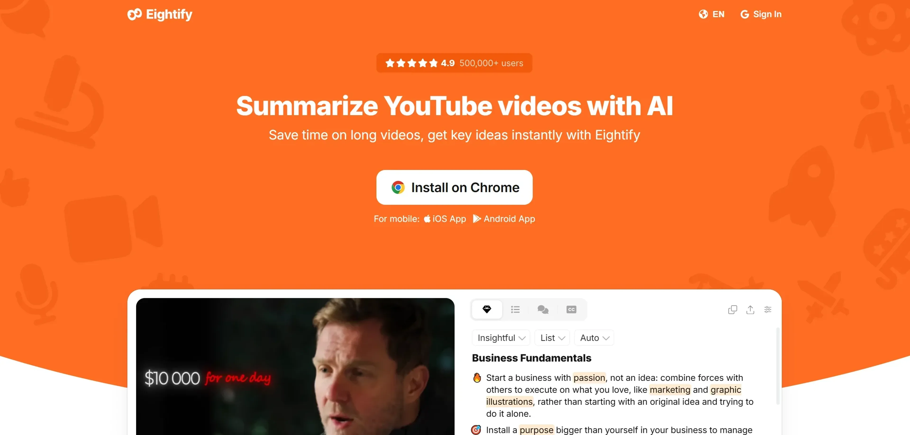Eightify product screenshot