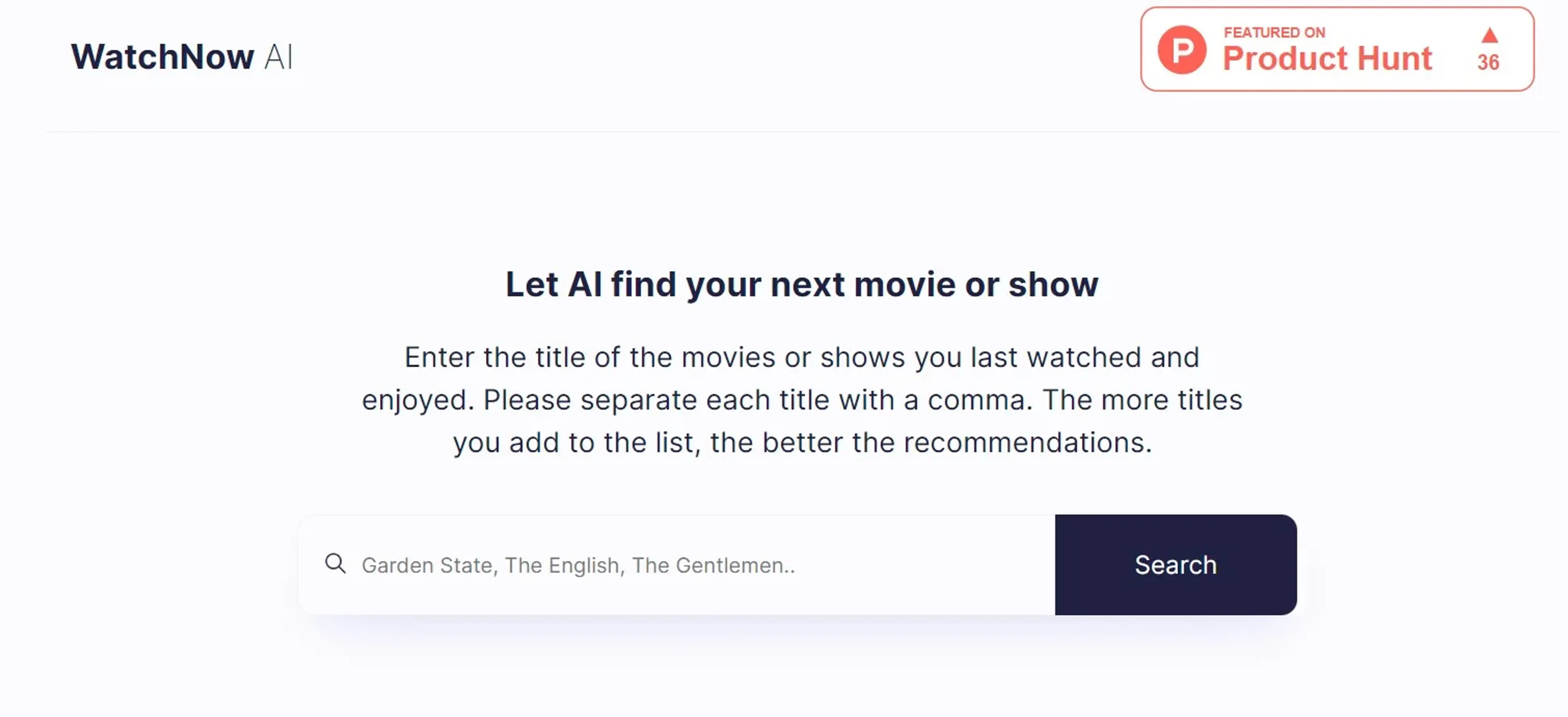 WatchNow AI product screenshot
